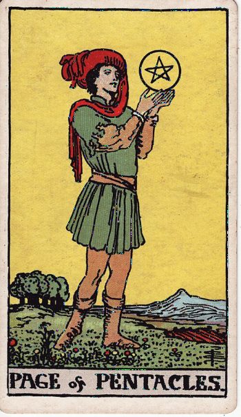 Κάρτα ταρώ Ακόλουθος Πεντακλών (Page of Pentacles) - Rider-Waite