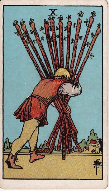 Κάρτα ταρώ Δέκα Ράβδων (Ten of Wands) - Rider-Waite