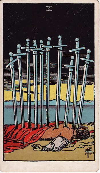 Κάρτα ταρώ Δέκα Σπαθιών (Ten of Swords) - Rider-Waite