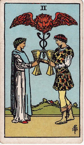 Κάρτα ταρώ Δύο Κυπέλλων (Two of Cups) - Rider-Waite