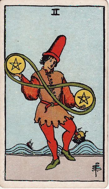 Κάρτα ταρώ Δύο Πεντακλών (Two of Pentacles) - Rider-Waite