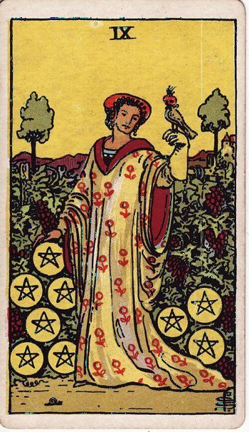 Κάρτα ταρώ Εννέα Πεντακλών (Nine of Pentacles) - Rider-Waite