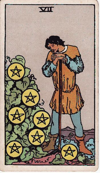 Κάρτα ταρώ Επτά Πεντακλών (Seven of Pentacles) - Rider-Waite
