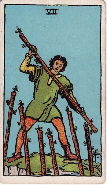 Κάρτα ταρώ Επτά Ράβδων (Seven of Wands) - Rider-Waite