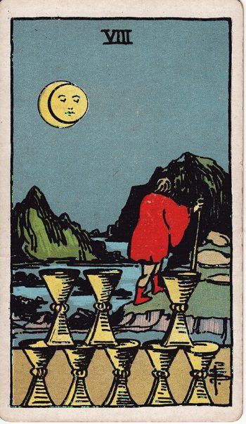 Κάρτα ταρώ Οκτώ Κυπέλλων (Eight of Cups) - Rider-Waite