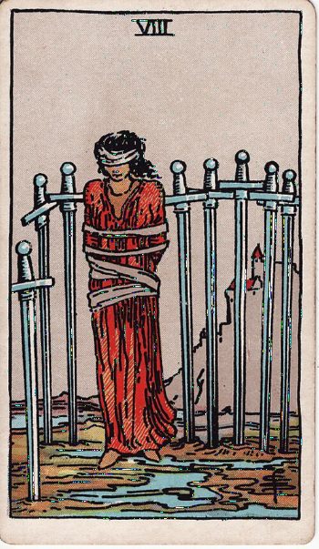 Κάρτα ταρώ Οκτώ Σπαθιών (Eight of Swords) - Rider-Waite