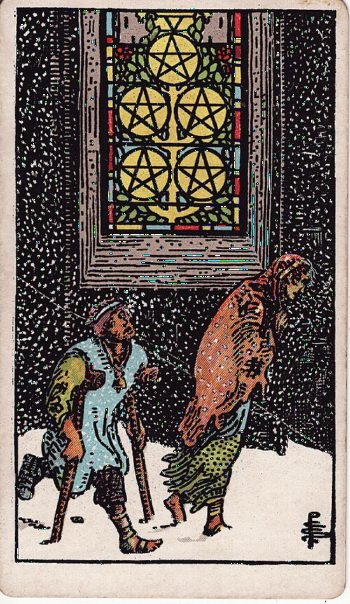 Κάρτα ταρώ Πέντε Πεντακλών (Five of Pentacles) - Rider-Waite
