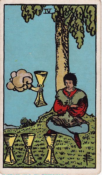 Κάρτα ταρώ Τέσσερα Κυπέλλων (Four of Cups) - Rider-Waite