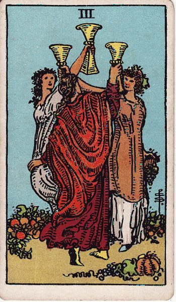 Κάρτα ταρώ Τρία Κυπέλλων (Three of Cups) - Rider-Waite