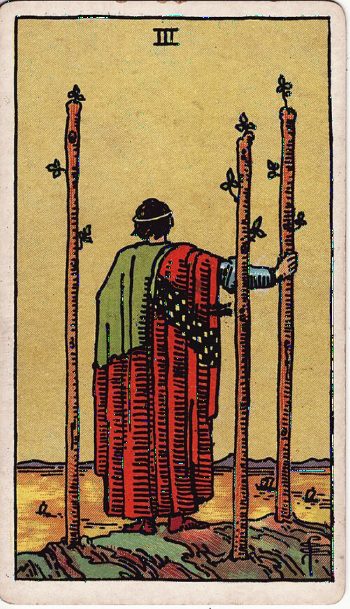 Κάρτα ταρώ Τρία Ράβδων (Three of Wands) - Rider-Waite