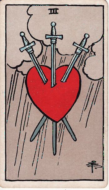 Κάρτα ταρώ Τρία Σπαθιών (Three of Swords) - Rider-Waite